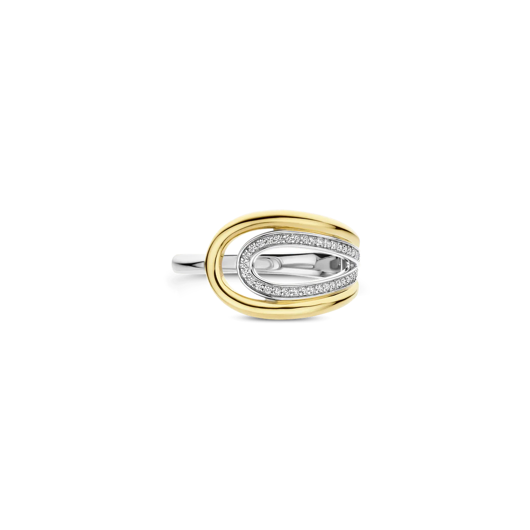 TI SENTO Organic Sterling Silver & Gold Plated Two Tone Cubic Zirconia Set Ring