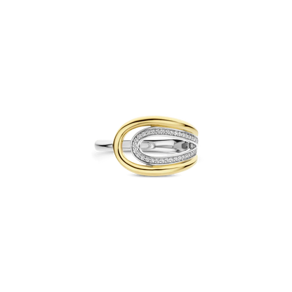 TI SENTO Organic Sterling Silver & Gold Plated Two Tone Cubic Zirconia Set Ring