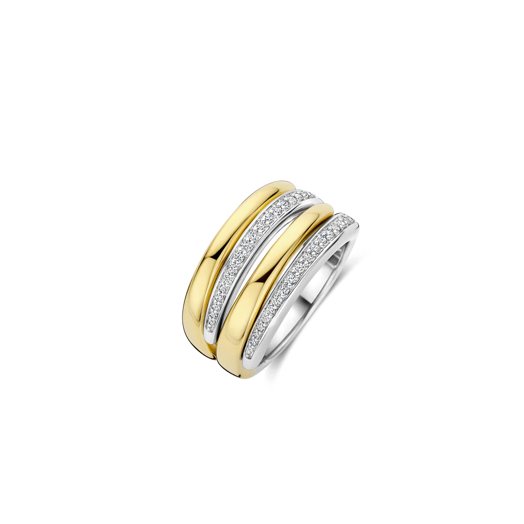 TI SENTO Bold Sterling Silver & Gold Plated Cubic Zirconia Set Layered Ring