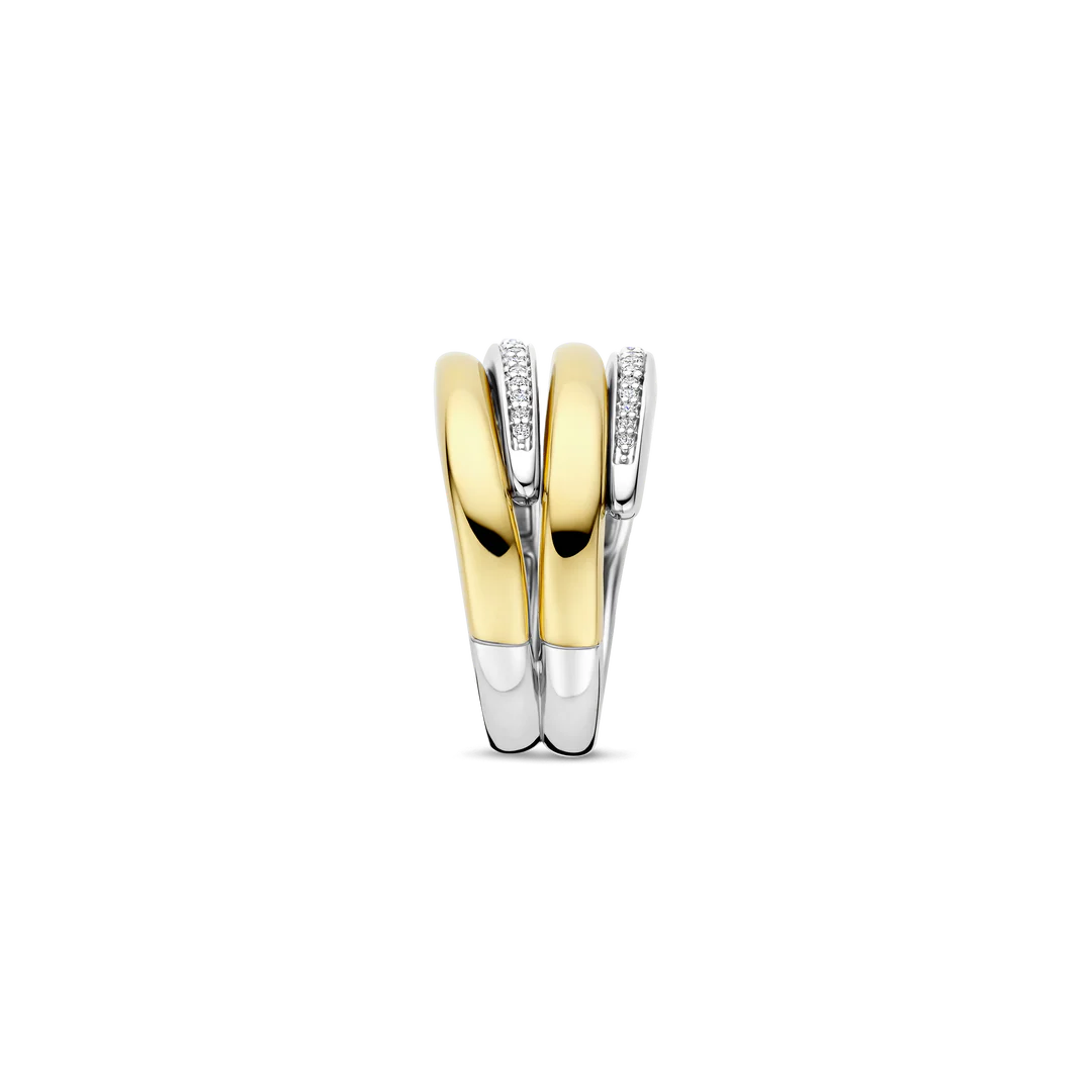 TI SENTO Bold Sterling Silver & Gold Plated Cubic Zirconia Set Layered Ring