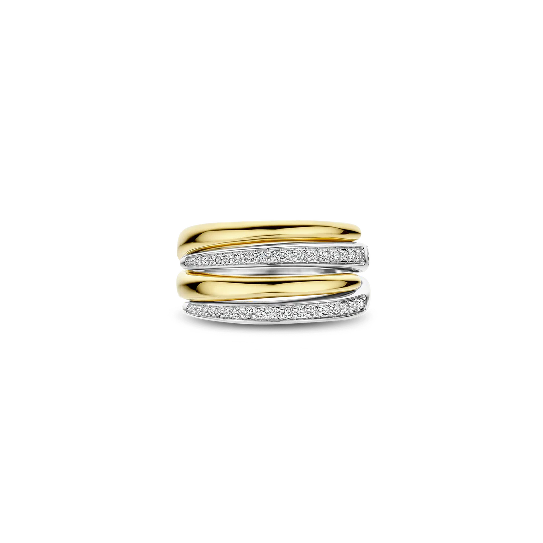TI SENTO Bold Sterling Silver & Gold Plated Cubic Zirconia Set Layered Ring