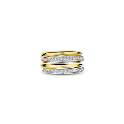 TI SENTO Bold Sterling Silver & Gold Plated Cubic Zirconia Set Layered Ring