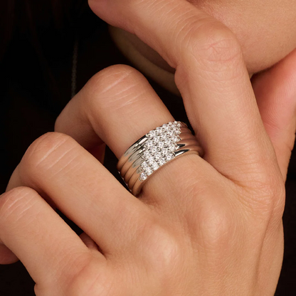 TI SENTO Stardust Sterling Silver Cubic Zirconia Set Layered Ring