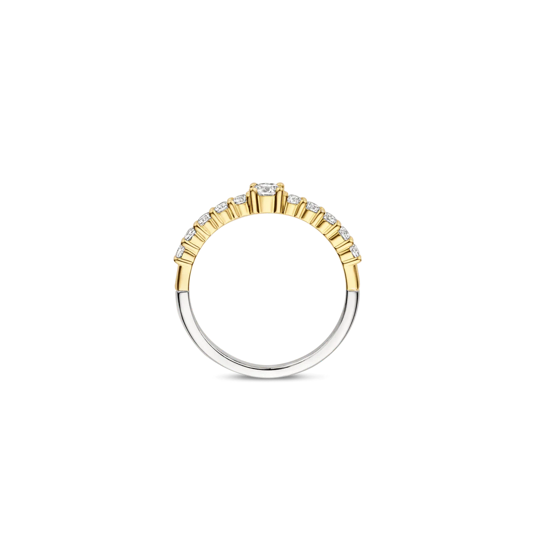 TI SENTO Sterling Silver & Gold Plated Cubic Zirconia Set Tennis Ring with stone