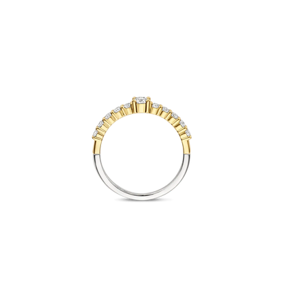 TI SENTO Sterling Silver & Gold Plated Cubic Zirconia Set Tennis Ring with stone