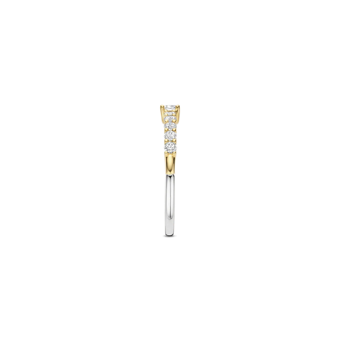 TI SENTO Sterling Silver & Gold Plated Cubic Zirconia Set Tennis Ring with stone
