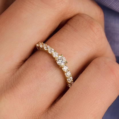 TI SENTO Sterling Silver & Gold Plated Cubic Zirconia Set Tennis Ring with stone