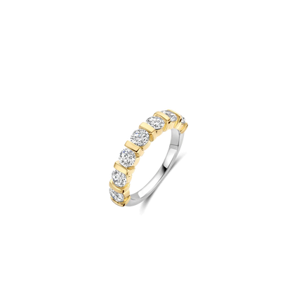TI SENTO Bar Set Sterling Silver & Gold Plated Two Tone Cubic Zirconia Set Ring
