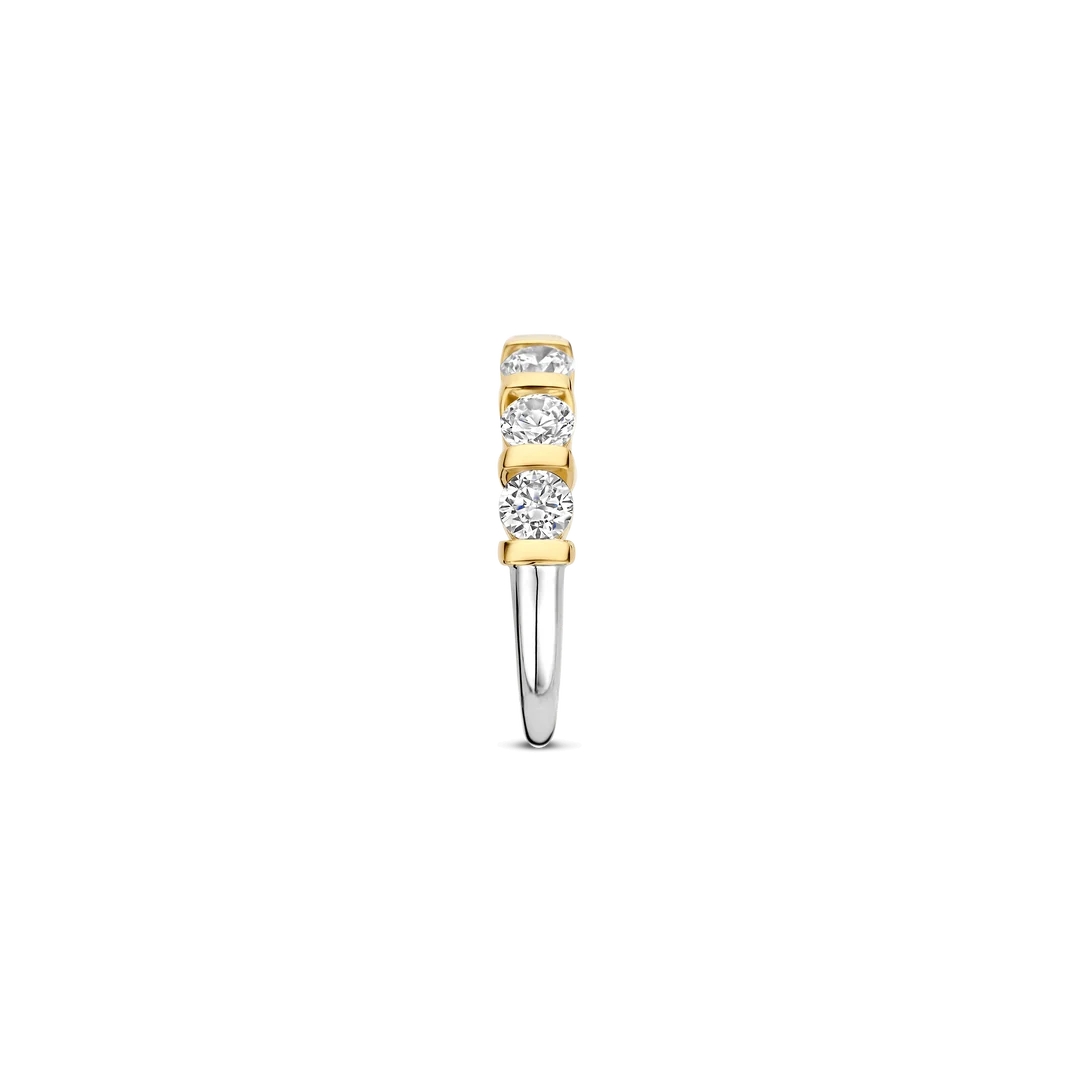 TI SENTO Bar Set Sterling Silver & Gold Plated Two Tone Cubic Zirconia Set Ring