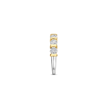 TI SENTO Bar Set Sterling Silver & Gold Plated Two Tone Cubic Zirconia Set Ring