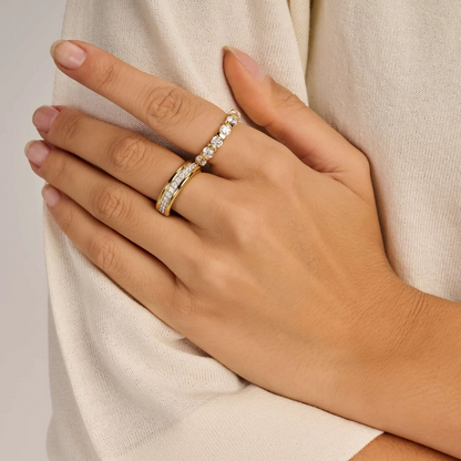 TI SENTO Bar Set Sterling Silver & Gold Plated Two Tone Cubic Zirconia Set Ring