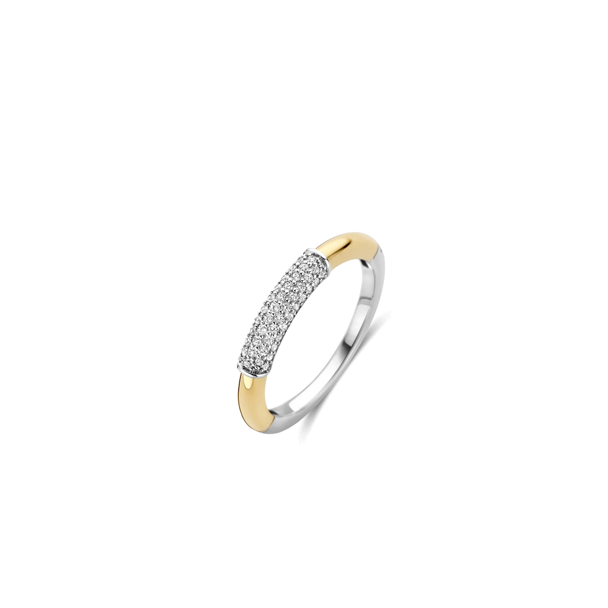 TI SENTO Modern Pavé Sterling Silver & Gold Plated Two Tone Cubic Zirconia Set Ring