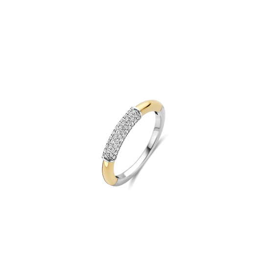 TI SENTO Modern Pavé Sterling Silver & Gold Plated Two Tone Cubic Zirconia Set Ring