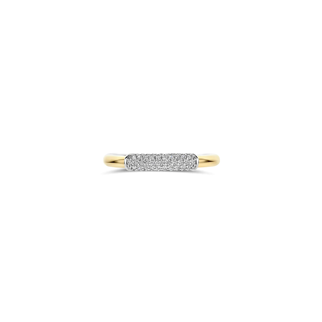 TI SENTO Modern Pavé Sterling Silver & Gold Plated Two Tone Cubic Zirconia Set Ring