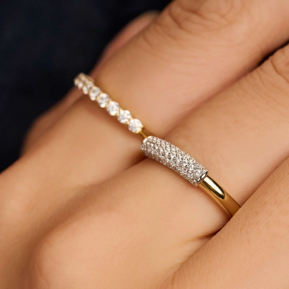 TI SENTO Modern Pavé Sterling Silver & Gold Plated Two Tone Cubic Zirconia Set Ring