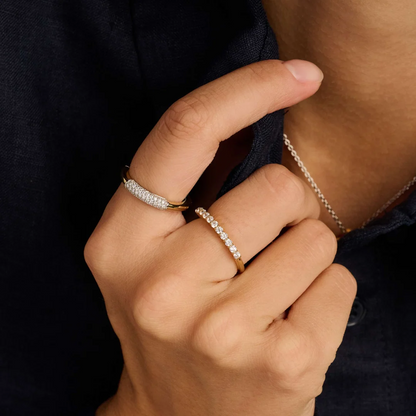 TI SENTO Modern Pavé Sterling Silver & Gold Plated Two Tone Cubic Zirconia Set Ring