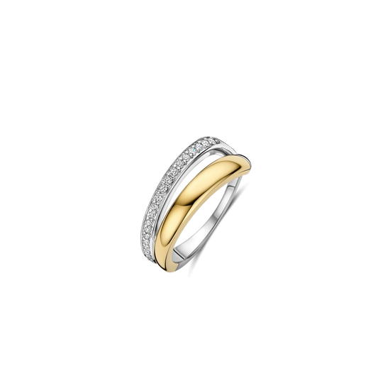 TI SENTO Asymmetric Open Sterling Silver & Gold Plated Two Tone Cubic Zirconia Set Ring