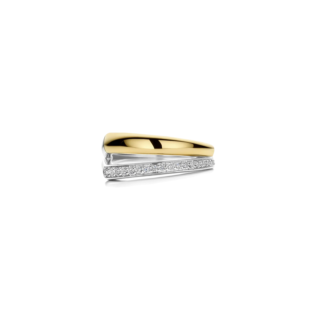 TI SENTO Asymmetric Open Sterling Silver & Gold Plated Two Tone Cubic Zirconia Set Ring