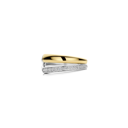 TI SENTO Asymmetric Open Sterling Silver & Gold Plated Two Tone Cubic Zirconia Set Ring
