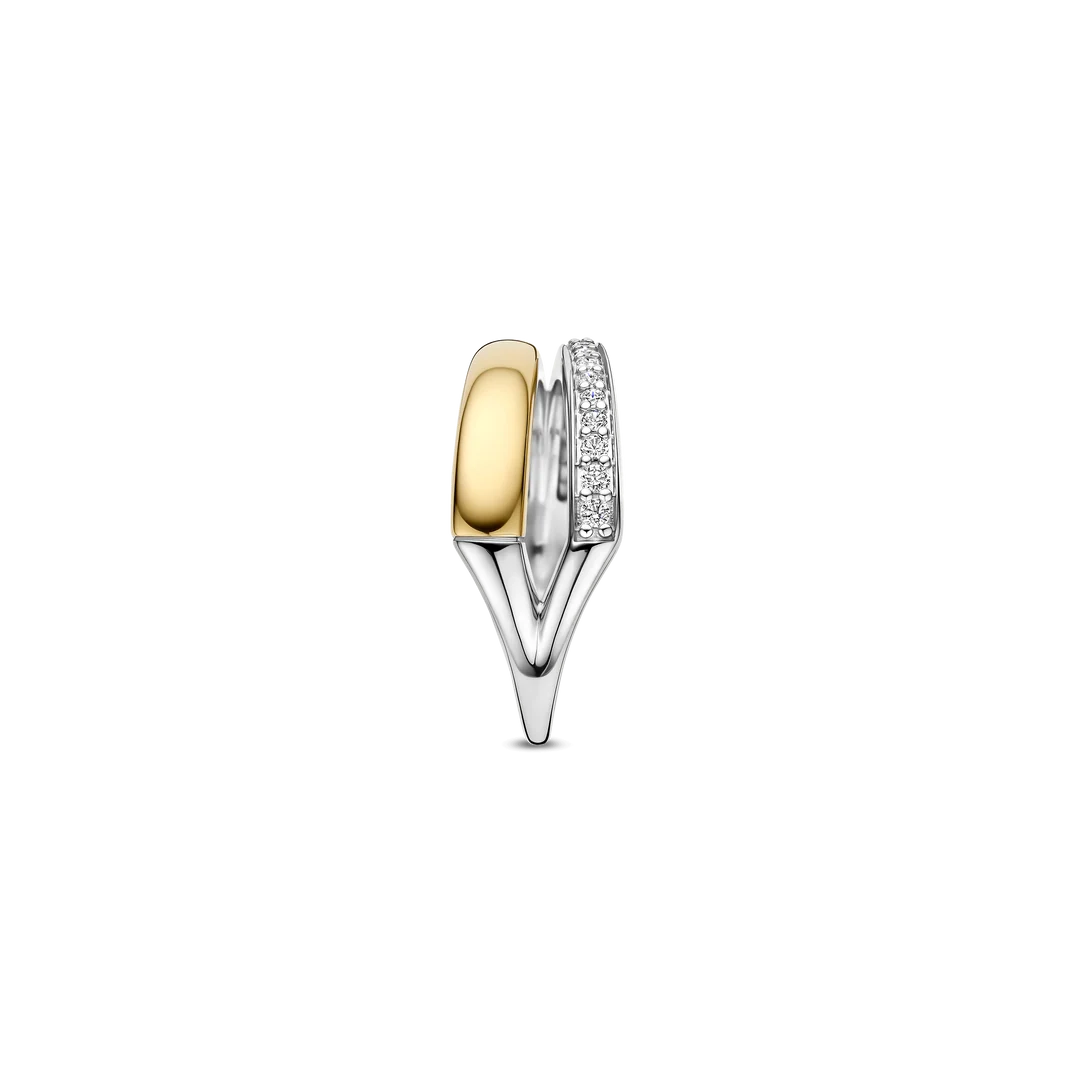 TI SENTO Asymmetric Open Sterling Silver & Gold Plated Two Tone Cubic Zirconia Set Ring