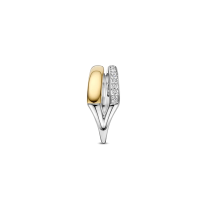 TI SENTO Asymmetric Open Sterling Silver & Gold Plated Two Tone Cubic Zirconia Set Ring