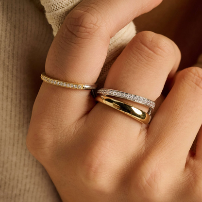 TI SENTO Asymmetric Open Sterling Silver & Gold Plated Two Tone Cubic Zirconia Set Ring