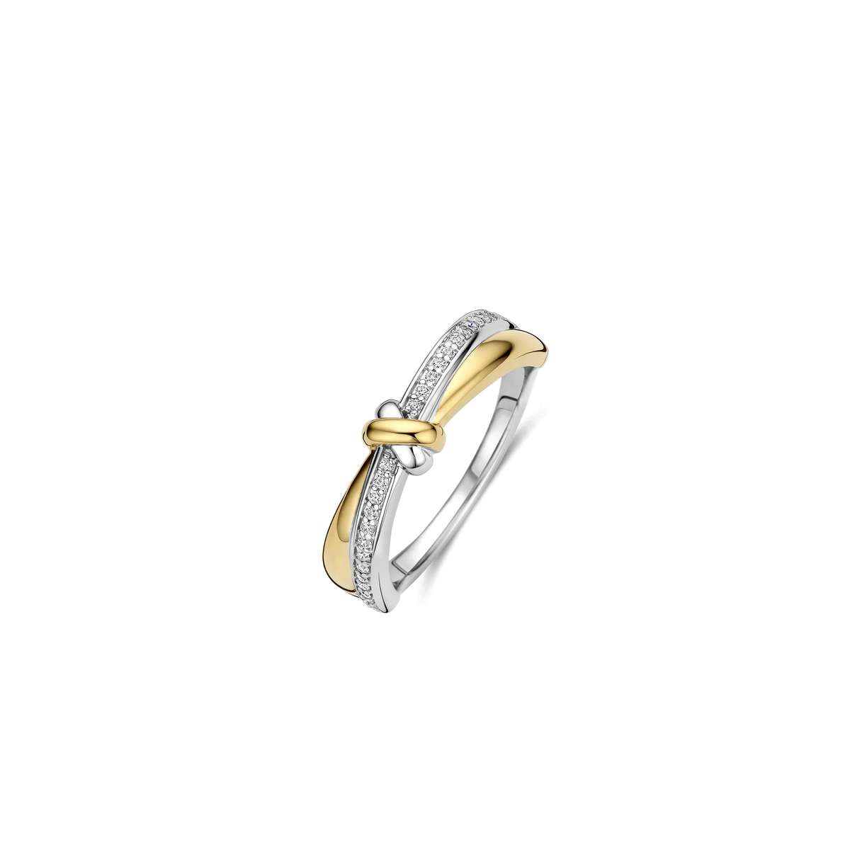 TI SENTO Contrast Knot Twisted Sterling Silver & Gold Plated Two Tone Cubic Zirconia Set Ring