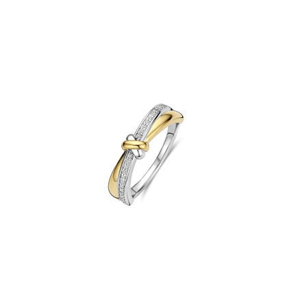 TI SENTO Contrast Knot Twisted Sterling Silver & Gold Plated Two Tone Cubic Zirconia Set Ring