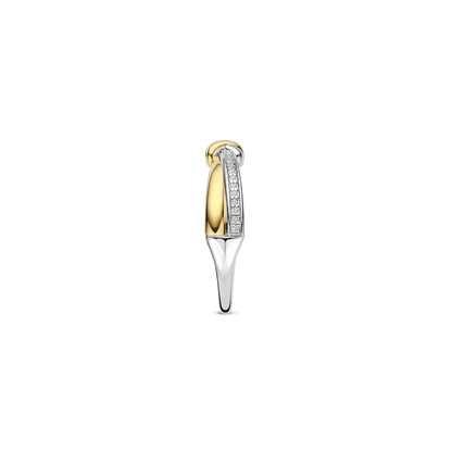 TI SENTO Contrast Knot Twisted Sterling Silver & Gold Plated Two Tone Cubic Zirconia Set Ring