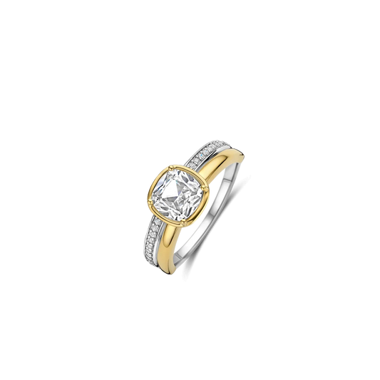 TI SENTO Double Band Sterling Silver & Gold Plated Two Tone Cubic Zirconia Set Ring