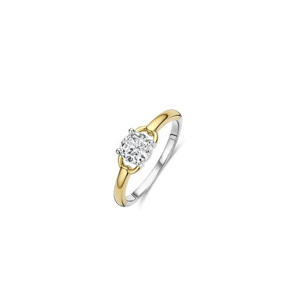 TI SENTO Classic Open Sterling Silver & Gold Plated Two Tone Cubic Zirconia Set Ring