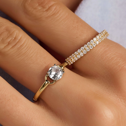 TI SENTO Classic Open Sterling Silver & Gold Plated Two Tone Cubic Zirconia Set Ring