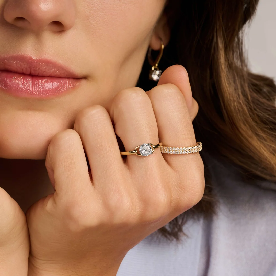 TI SENTO Classic Open Sterling Silver & Gold Plated Two Tone Cubic Zirconia Set Ring