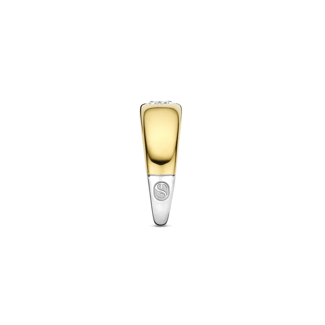TI SENTO Bold Oval Sterling Silver & Gold Plated Two Tone Cubic Zirconia Set Ring