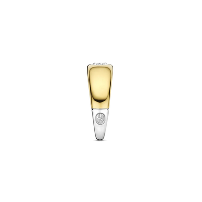TI SENTO Bold Oval Sterling Silver & Gold Plated Two Tone Cubic Zirconia Set Ring
