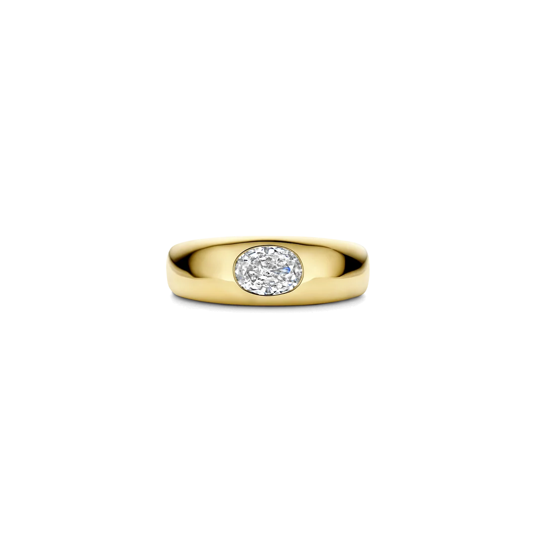 TI SENTO Bold Oval Sterling Silver & Gold Plated Two Tone Cubic Zirconia Set Ring