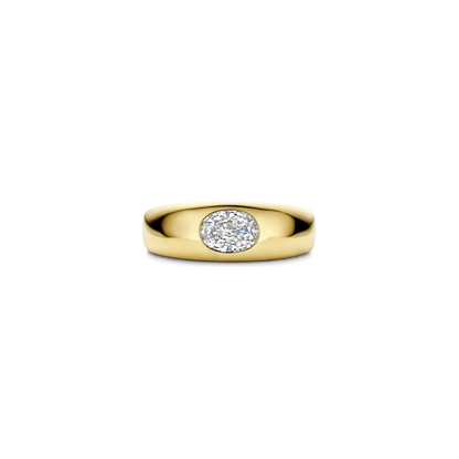 TI SENTO Bold Oval Sterling Silver & Gold Plated Two Tone Cubic Zirconia Set Ring