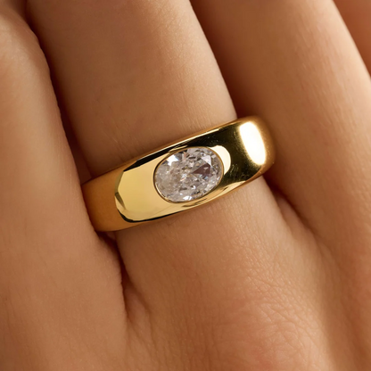 TI SENTO Bold Oval Sterling Silver & Gold Plated Two Tone Cubic Zirconia Set Ring