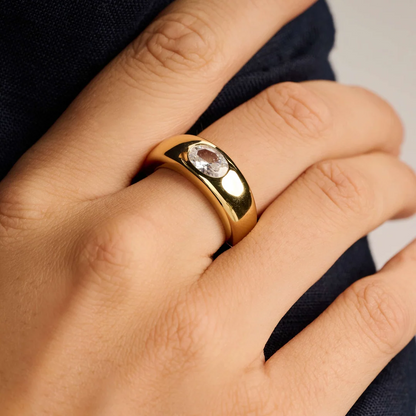 TI SENTO Bold Oval Sterling Silver & Gold Plated Two Tone Cubic Zirconia Set Ring