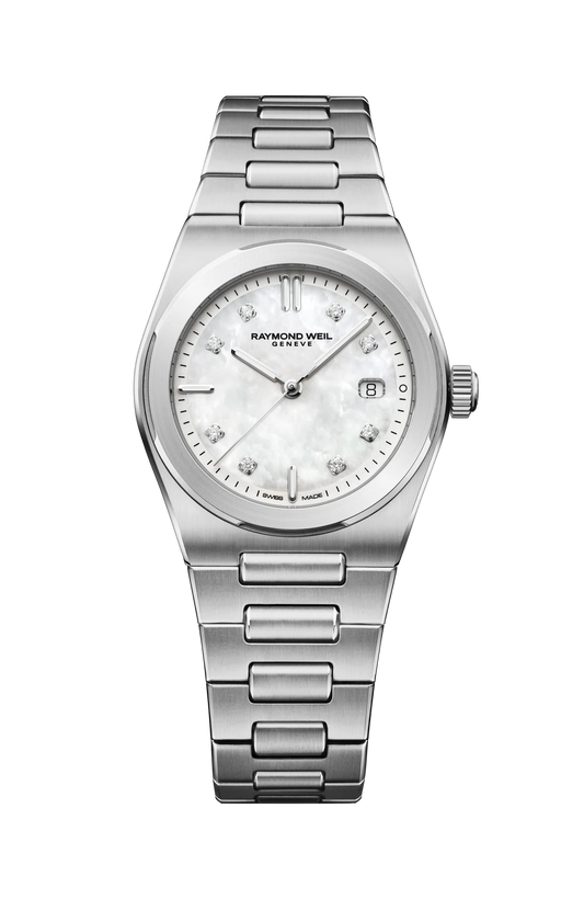 Raymond Weil A.R.T. Mother-of-Pearl Diamond Set Dial Stainless Steel Womens Quartz Watch 1250-ST-97081