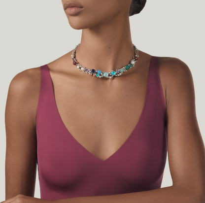 Giovanni Raspini Sterling Silver Multi-Stone Set Cocktail Necklace