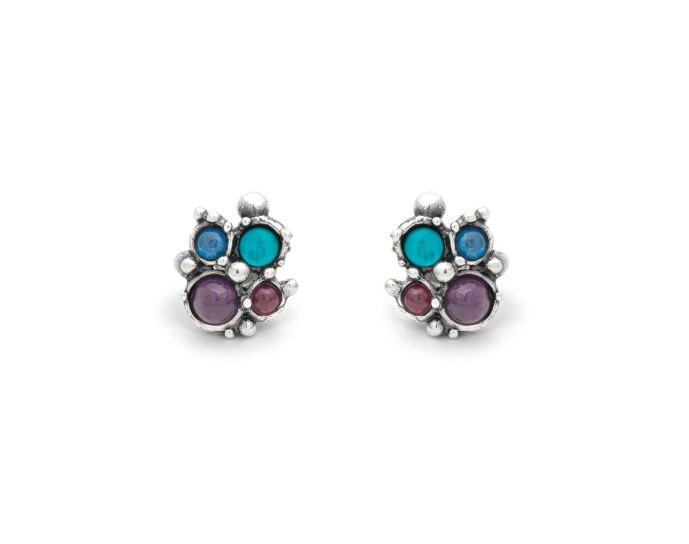 Giovanni Raspini Sterling Silver Multi-Stone Set Cocktail Stud Earrings