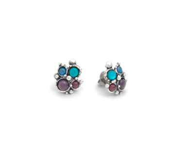Giovanni Raspini Sterling Silver Multi-Stone Set Cocktail Stud Earrings