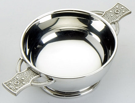 Traditional Pewter Plain Quaich with Iona Cross Handles (3" bowl)