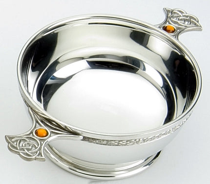 Traditional Pewter Celtic Design Quaich - Resin Set Handles (5" bowl)
