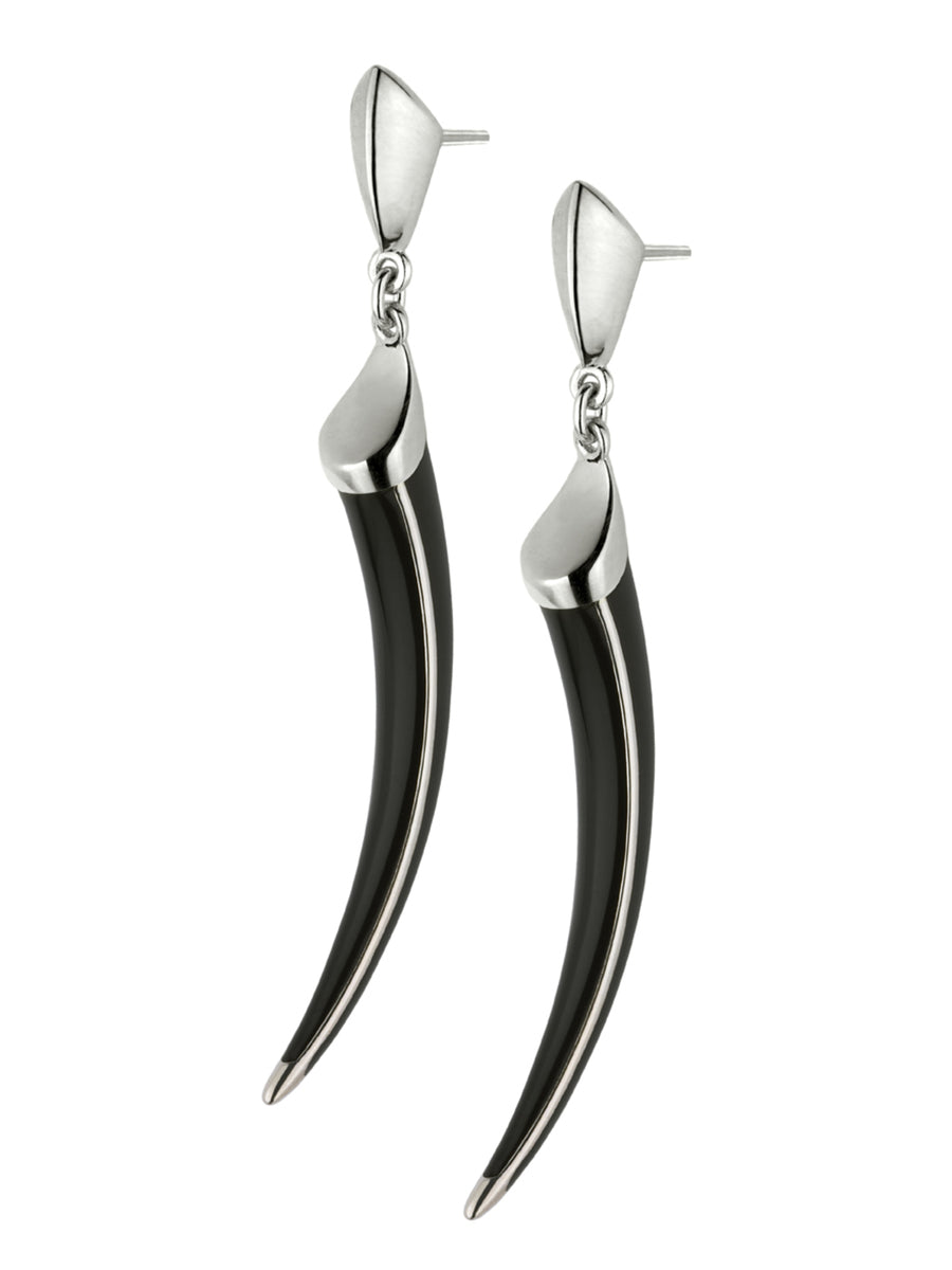 Shaun Leane Sterling Silver & Black Enamel Knife Edge Signature Tusk Earrings SLS474