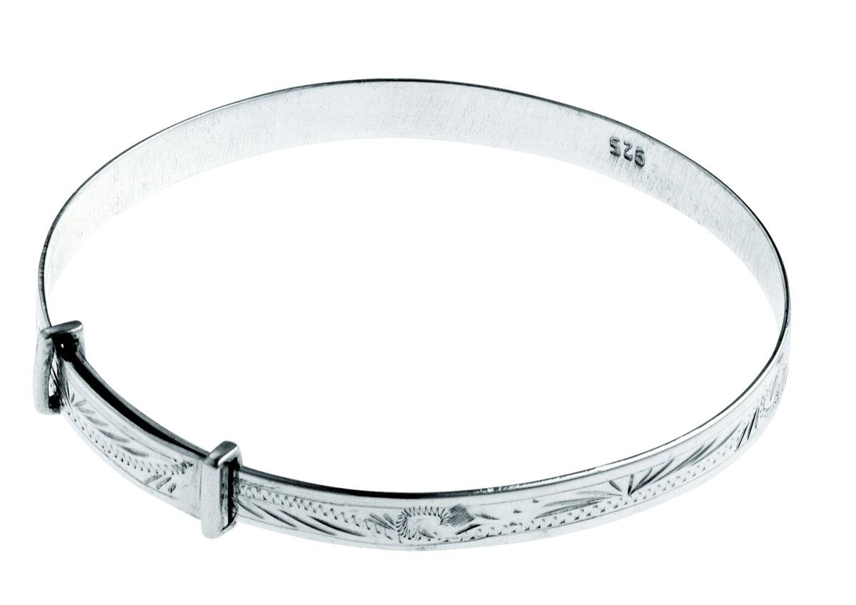 Carrs Sterling Silver Hand Engraved Expanding Christening Bangle
