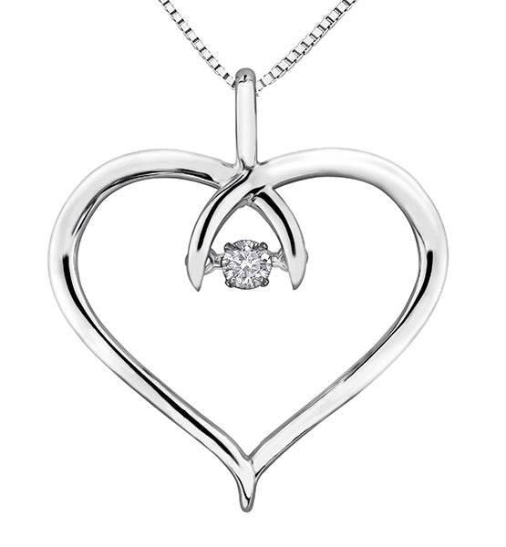 9ct Canadian White Gold Pulse Diamond Set Heart Pendant Necklace P3072W/08C-9