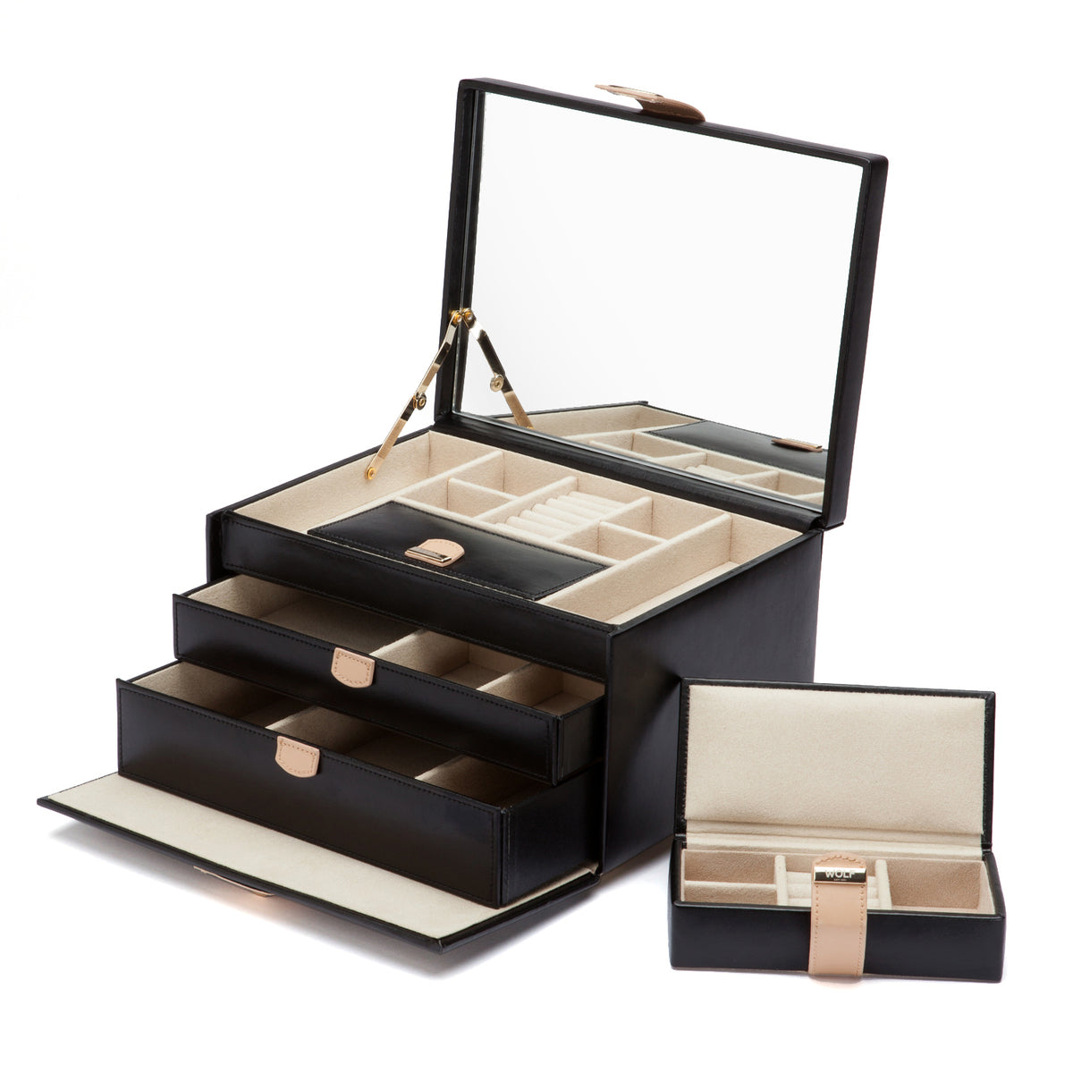 WOLF Chloé Black Medium Jewellery Box & Travel Case 301002