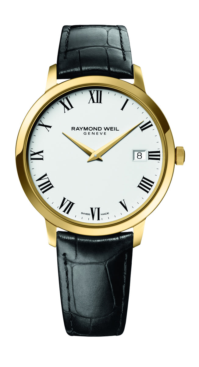 Raymond Weil Toccata White Dial PVD Gold Plated Mens Quartz Watch 42mm 5588-PC-00300